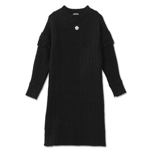 すぐ届く 冬【MARY QUANT】デイジー フリンジ ニット ワンピース フリンジニット ワンピース（ブラック） | マリークヮント