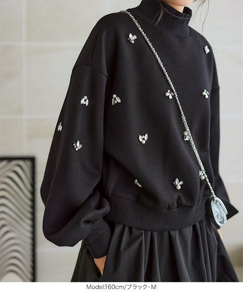 トップス mok ビジューダイバーモックネックトップス [C7311] | KOBE LETTUCE