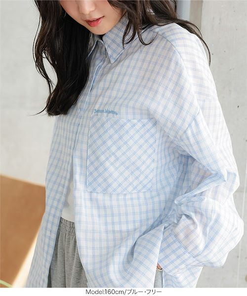 刺繍ロゴチェック柄ビッグシャツ [C7847] | - Buyee 통신 판매 대리