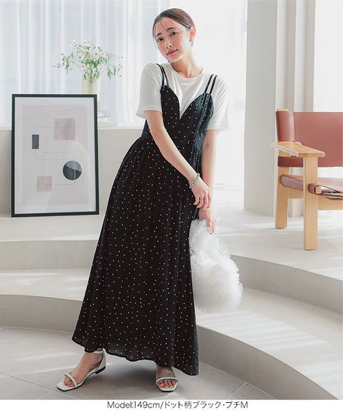 プチレタス ] ビスチェ風ダブルストラップキャミワンピース