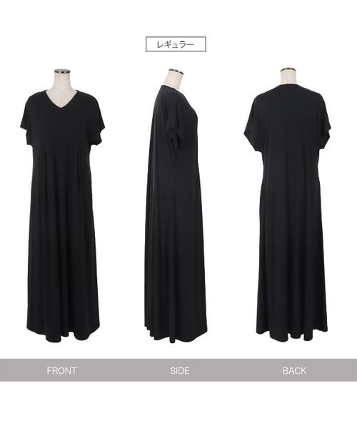 うぴねこ新品YAMADAYA Aga レーヨン混 ウェーブタックワンピース 選べる2丈 接触冷感&シワ防止加工付きウエストタックワンピース