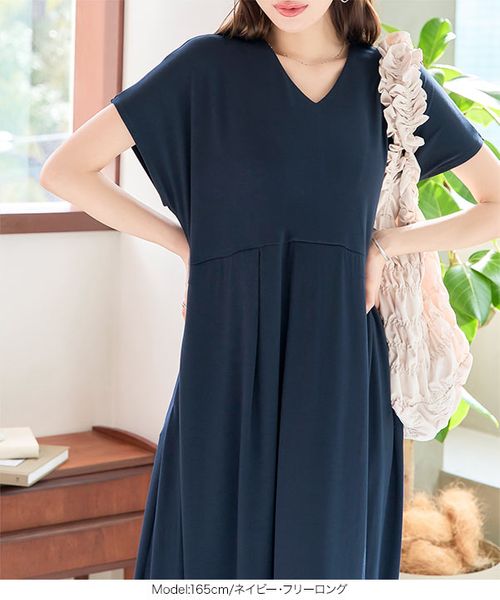選べる2丈 接触冷感&シワ防止加工付きウエストタックワンピース
