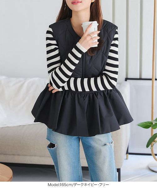 komorebi sam着用 ブラックアイパッチ キルティングベスト KOBE LETTUCE（コウベレタス）の「ペプラムキルティングベスト（ベスト