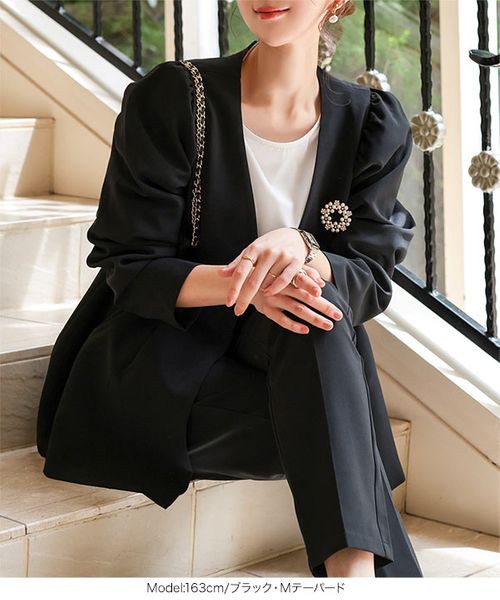 セレモニー ] M L サイズが選べる ペプラムジャケット4点スーツ [X490