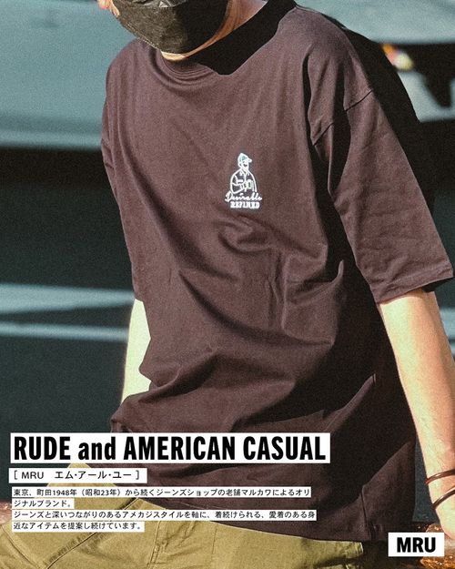 エムアールユー 【ヒゲおじさんモチーフ刺繍】 ワンポイント 刺繍 半袖