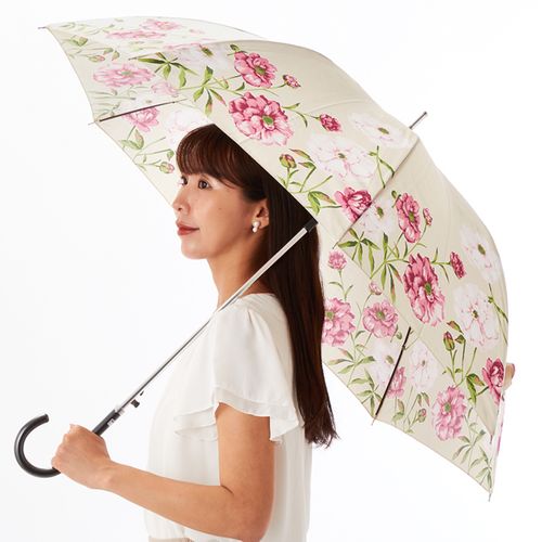 シャルルジョルダン 傘  薔薇 シャルルジョルダン ポリエステルサテン ローズプリント耐風傘