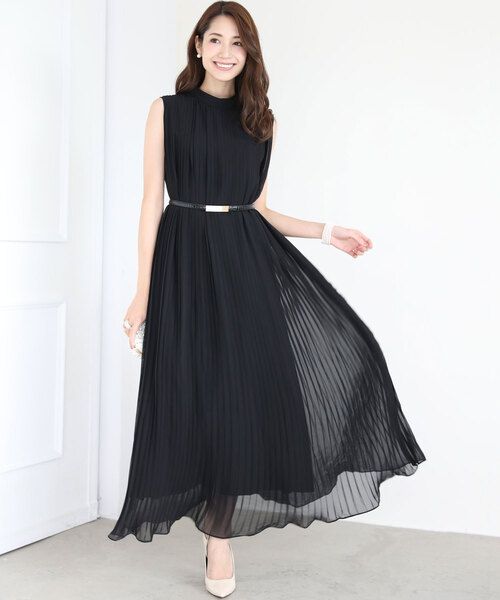 ドレスラボ プリーツロングワンピース 結婚式パーティードレス