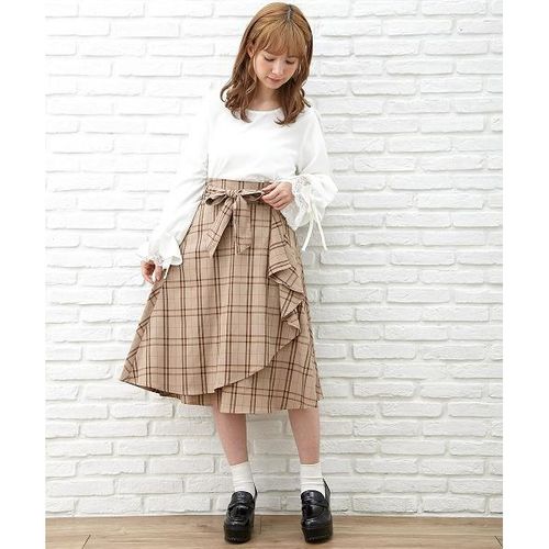 イング（INGNI） チェック柄ラッフルミディスカート | - Buyee