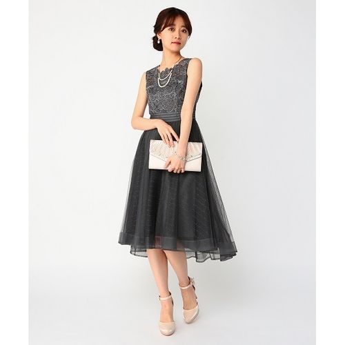 ドリードール（Dorry Doll）/刺繍切り替えチュールスカートフィット＆フレアドレス ドリードール（Dorry Doll） 刺繍切り替えチュールスカートフィット