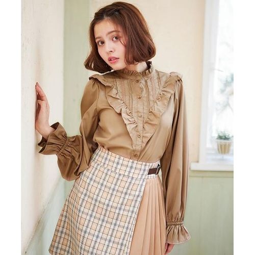 【美品】IENA 楊柳フリルピンタックブラウス IENA◇楊柳フリルピンタックブラウス/FREE/ポリエステル/BLK