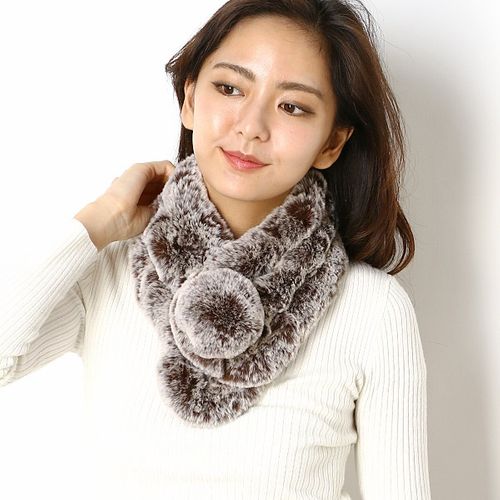 faviora☆新品未使用☆極上柔らかマフラー ファビオラ(Faviora) 【簡単着脱・洗える】フェイクファーポン付