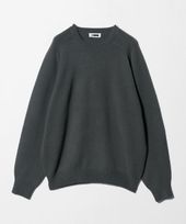 H＞バンプコットン ワイドクロップド クルーネックニット