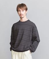 H＞バンプコットン ワイドクロップド クルーネックニット