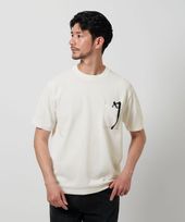 H＞バンプコットン ワイドクロップド クルーネックニット
