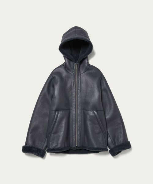定価30万円✨Theory　リバーシブルムートンジャケット　黒×ネイビー　S SEA（シー）の「リバーシブル 2way オーバームートン コート