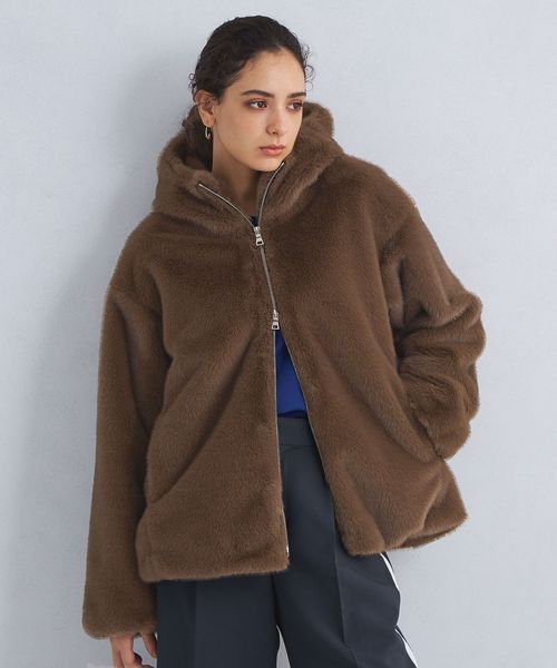 SEASONAL COLLECTION＞エコペル フェイクファー フード コート