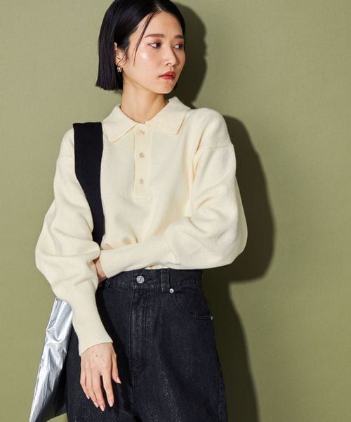 新品】＜CITEN＞レースアミポロエリニット