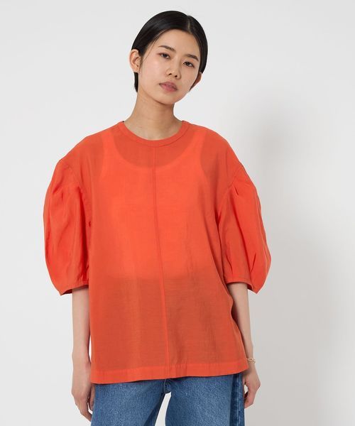 ブラウス シャツ キュプラナイロン バックリボン ショートスリーブブラウス レディース キュプラナイロン バックリボン ショートスリーブブラウス