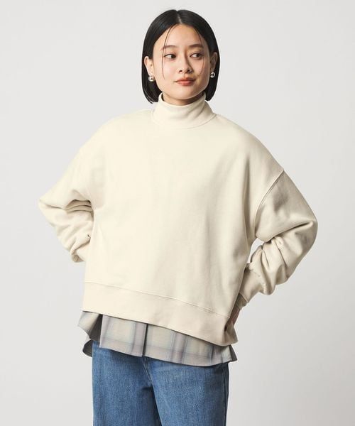 6(ROKU)＞コットンウラケ カラーステッチ クルーネック プルオーバー