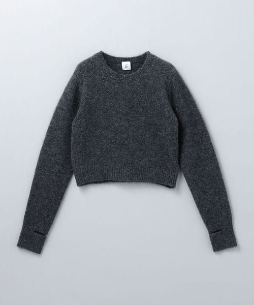 6（ROKU）アルパカウール スリット クルーネック ニット プルオーバー