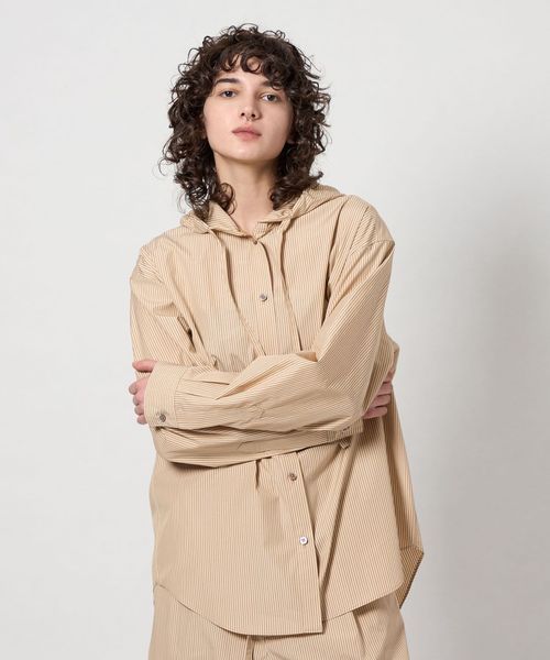 6(ROKU) BEAUTY & YOUTH UNITED ARROWS / 25AW/コットンストライプフーディーシャツ/FREE/コットン/BEG/ストライプ/8611-2-990330 6(ROKU)＞コットン ストライプ フーディー シャツ | UNITED ARROWS LTD