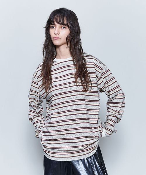 ＜6(ROKU)＞コットン ボーダー ロングスリーブTシャツ 25SS 6(ROKU)＞コットン ボーダー ロングスリーブTシャツ 25SS