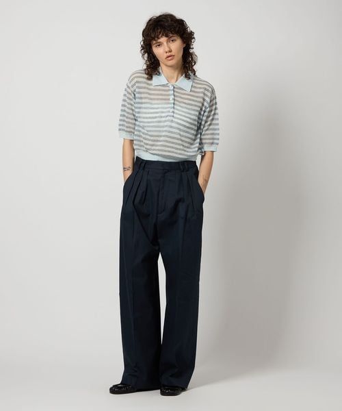 ROKU 6 コットンナイロン ボーダーポロニット ショートスリーブ ブラウン BEAUTY&YOUTH UNITED ARROWS｜<6(ROKU)>コットン ナイロン