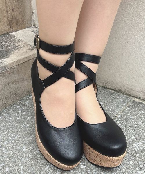 ぴ*の様 クロスストラップ厚底パンプス/an another angelus/F フィントan another angelus クロスストラップ厚底パンプス M