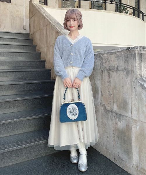 フレームローズ刺繍別珍がま口バッグ/an another angelus [00BC05a006 