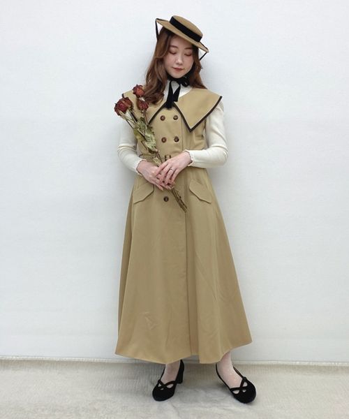 【最終価格】overE　トレンチ風ジレワンピース　ブラック/90 最終価格】overE トレンチ風ジレワンピース ブラック/90 - メルカリ