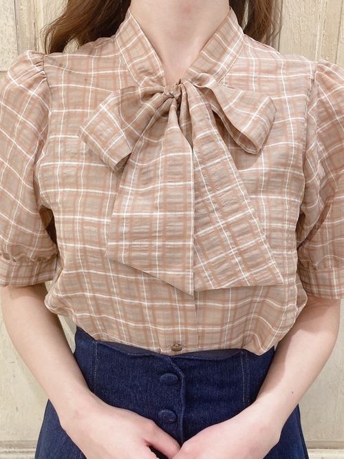 □シアーチェックボウタイブラウス/F i.n.t [47AF02h005] | F i.n.t
