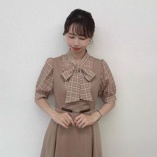 □シアーチェックボウタイブラウス/F i.n.t [47AF02h005] | F i.n.t