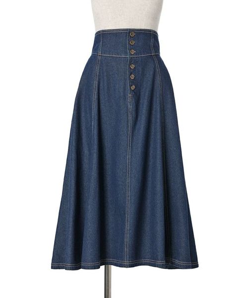 フロント釦デニムフレアースカート/an another angelus [49BG02p008