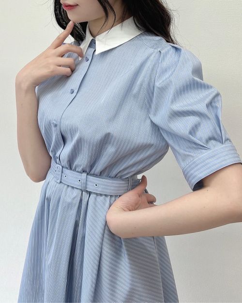 バックラッフルストライプシャツワンピース/F i.n.t [53AE02g007
