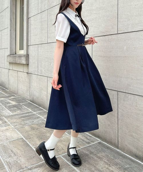 nestrobe Vネックブラックリネンジャンパースカート　ブルー nestrobe Vネックブラックリネンジャンパースカート ブルー - メルカリ