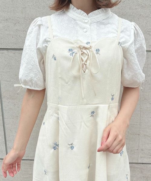 プチレースアップ小花柄刺繍キャミワンピース/F i.n.t [54AE02f014
