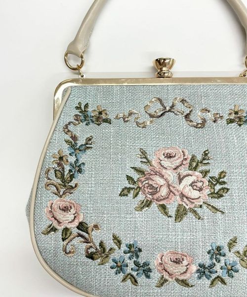 リボンローズ刺繍がま口バッグ アンアナザーアンジェラス フィント リボンローズ刺繍がま口バッグ/an another angelus [54BC05a006] | F