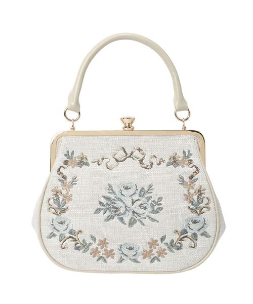 リボンローズ刺繍がま口バッグ/an another angelus [54BC05a006