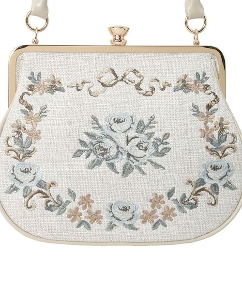 リボンローズ刺繍がま口バッグ アンアナザーアンジェラス an another angelus 【大人気！予約