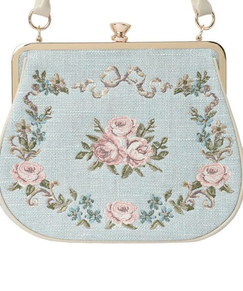 リボンローズ刺繍がま口バッグ/an another angelus [54BC05a006