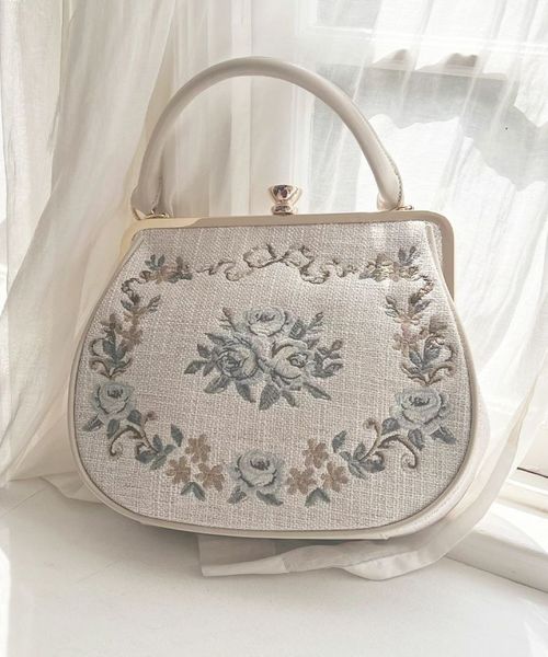 リボンローズ刺繍がま口バッグ/an another angelus [54BC05a006] | F