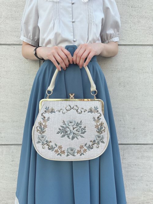 リボンローズ刺繍がま口バッグ アンアナザーアンジェラス an another angelus 【大人気！予約