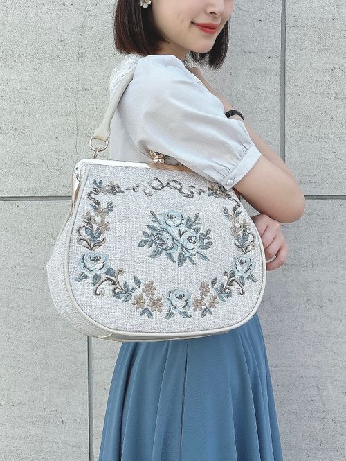 リボンローズ刺繍がま口バッグ/an another angelus [54BC05a006] | F