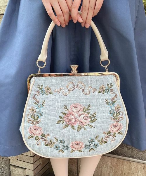 リボンローズ刺繍がま口バッグ/an another angelus [54BC05a006] | F