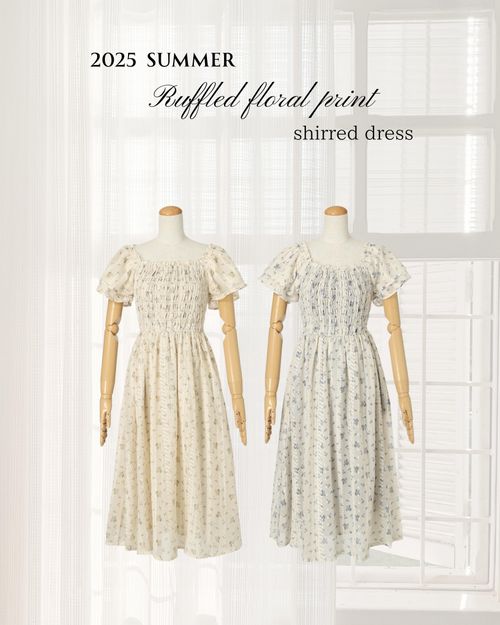 フィント フリル使い小花柄シャーリングワンピース フリル使い小花柄シャーリングワンピース（ワンピース）｜F