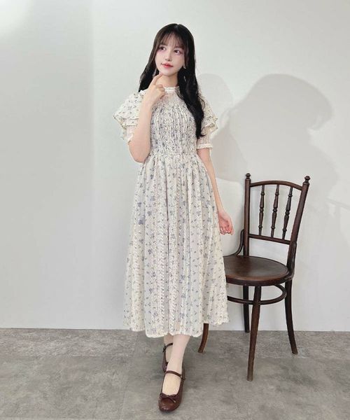 フリル使い小花柄シャーリングワンピース/F i.n.t [55AE02g008