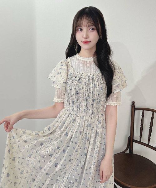 フリル使い小花柄シャーリングワンピース/F i.n.t [55AE02g008] | F