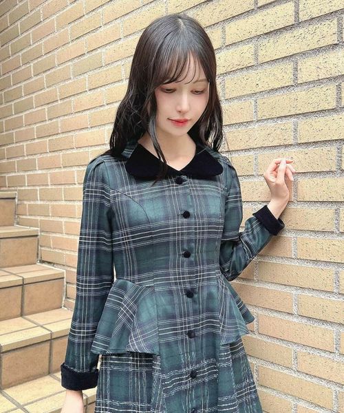 別珍ラペルペプラムチェックワンピース/an another angelus