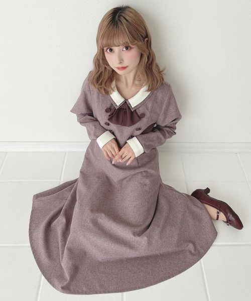 アトリエgg　Ateliergg ワンピース　新品未使用 クレリックダブルカラータイ付きワンピース/an another angelus
