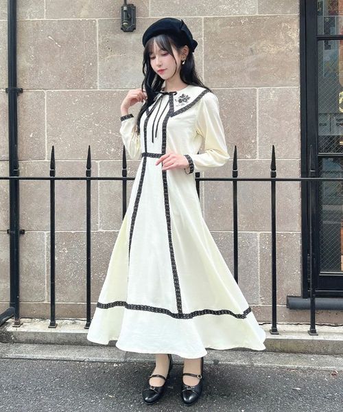 トーションレース使い刺繍衿ワンピース/an another angelus